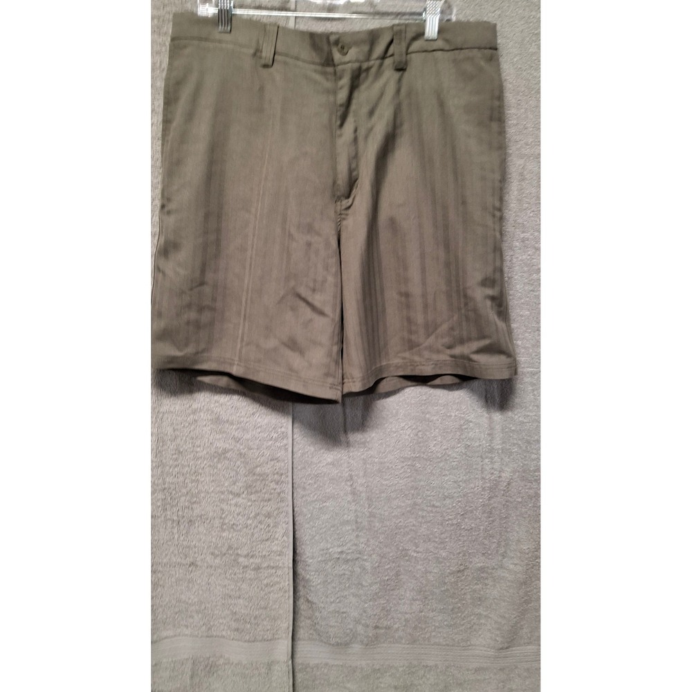 Big Dogs Mens Olive Green Striped Flat Front Shorts Size 36 Casual Golf
